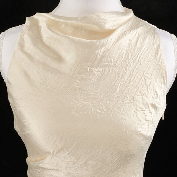 Alexander McQueen Asymmetrical Ruched Smashed Satin Top, Oyster, IT 36 (US 0) - Picture 5 of 14